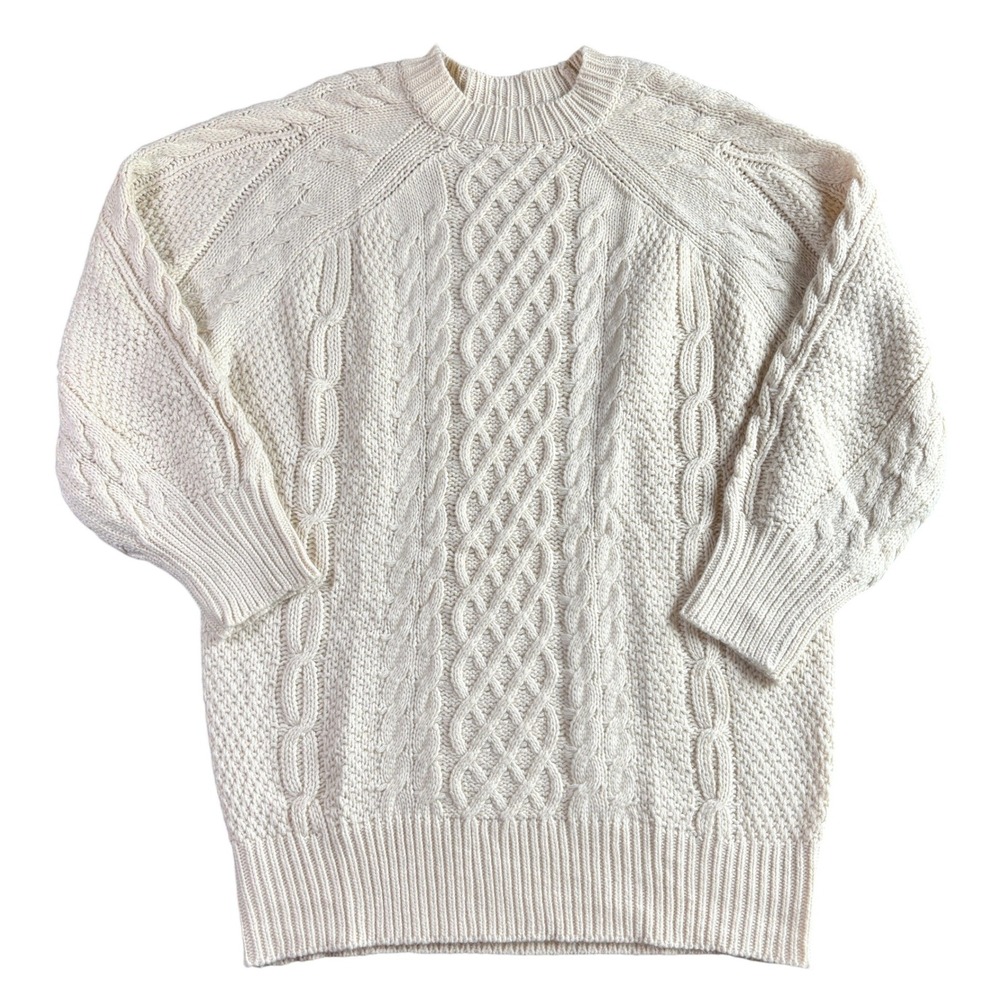 Cream Cable‎ Knit Oversized Crewneck Sweater XL Unisex Fisherman Chunky